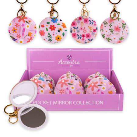 Taschenspiegel mit Blumenprint und Schlüsselanhänger (ca. 7.4 x 0.8 cm)