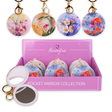 Taschenspiegel mit Blumenprint und Schlüsselanhänger (ca. 7.4 x 0.8 cm)