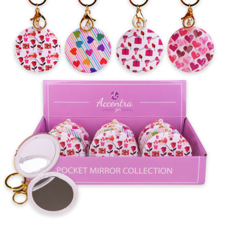 Taschenspiegel mit Herzprint und Schlüsselanhänger (ca. 7.4 x 0.8 cm)