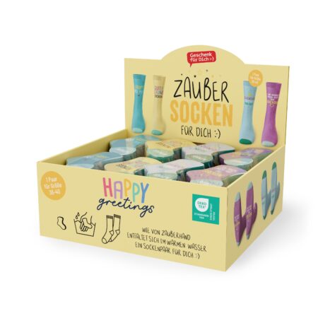 Zaubersocken Happy Greetings im Display MIX Gr.36-40