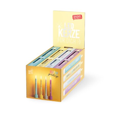 LED-Kerze Happy Greetings im Display MIX