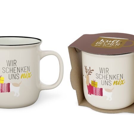 Kultbecher 250ml Happy Christmas "Wir schenken uns nix" (Dackel)