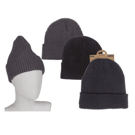 Herren-Wintermütze, Beanie, mit Rippenmuster, mit Fleecefutter, Einheitsgrösse